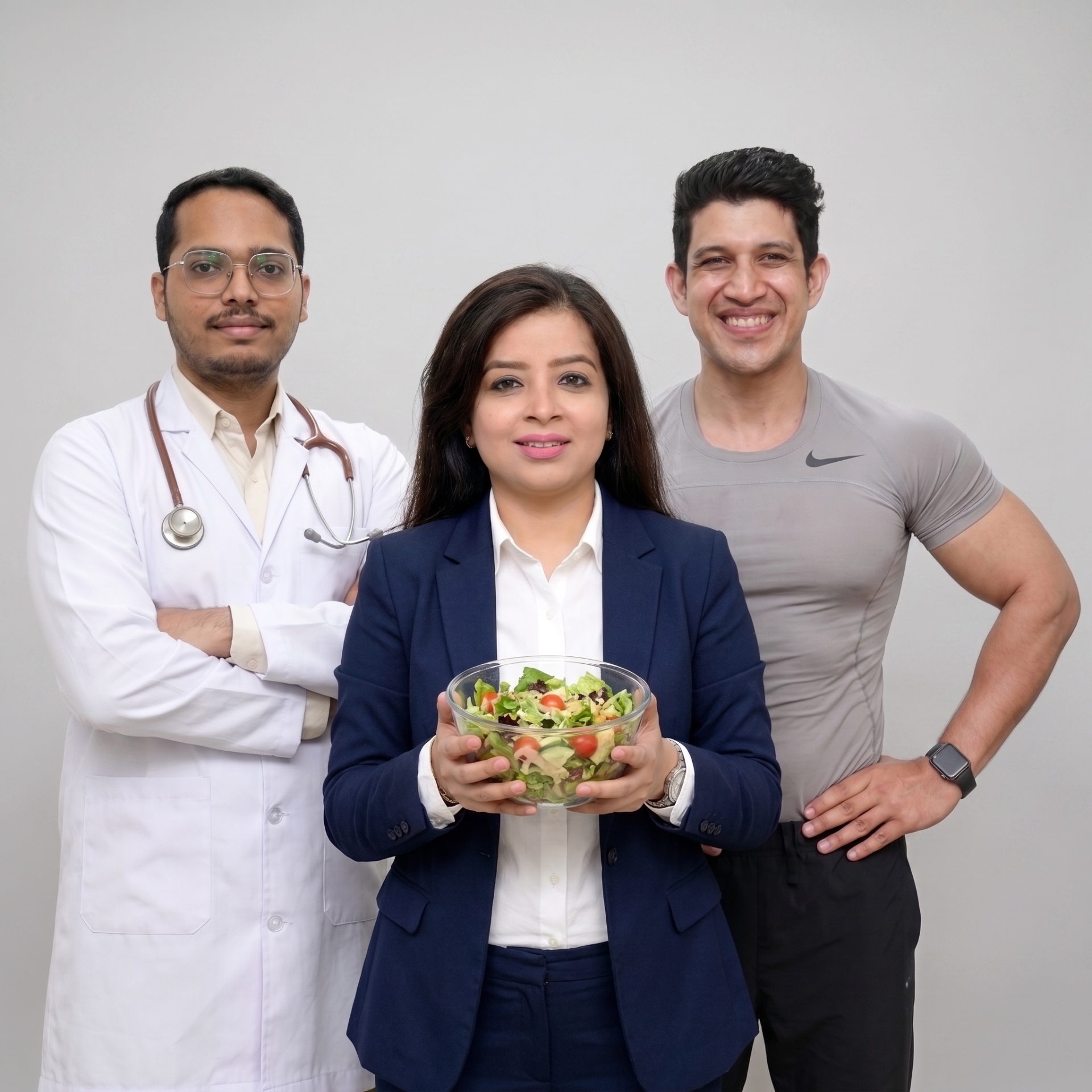 Your care team — a doctor, a nutritionist, and a fitness coach